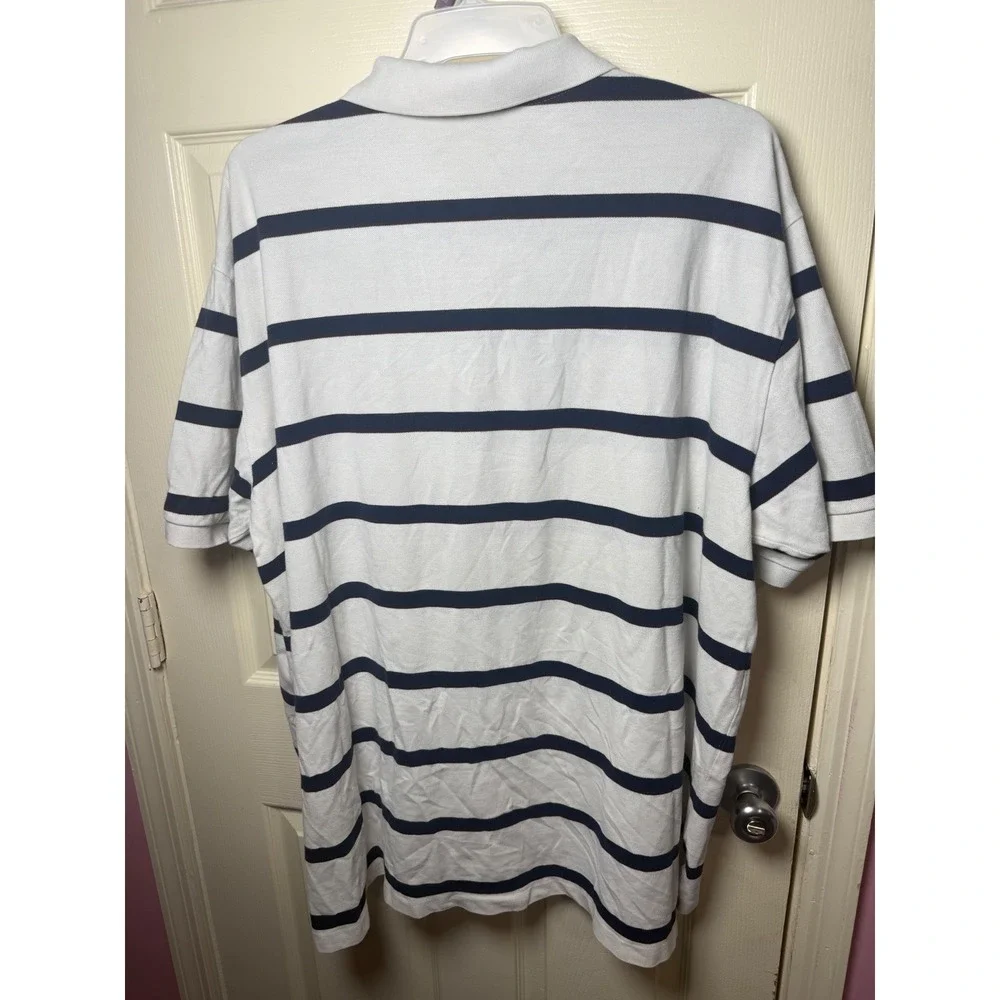 Polo Ralph Lauren Mens 4XL Big White Navy Blue Striped Pique Polo Shirt